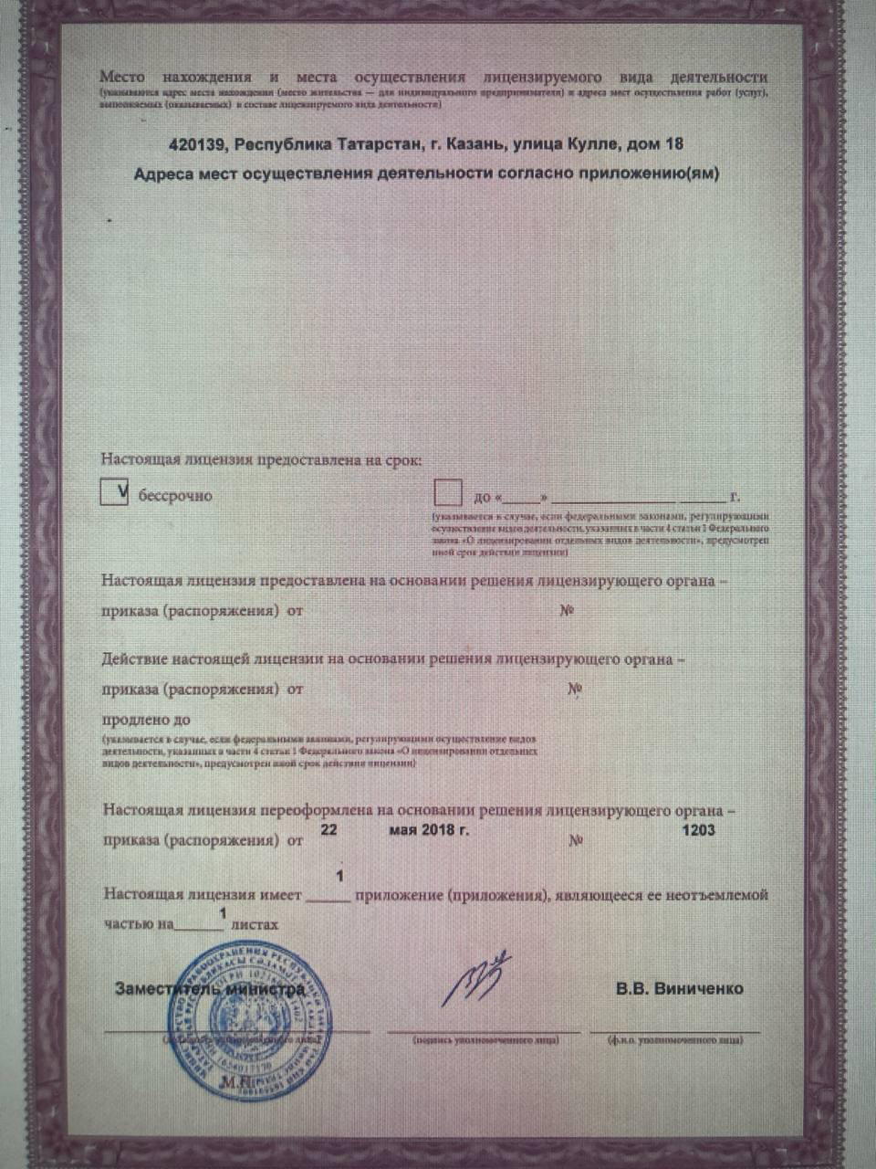 Лицензия оборотная сторона